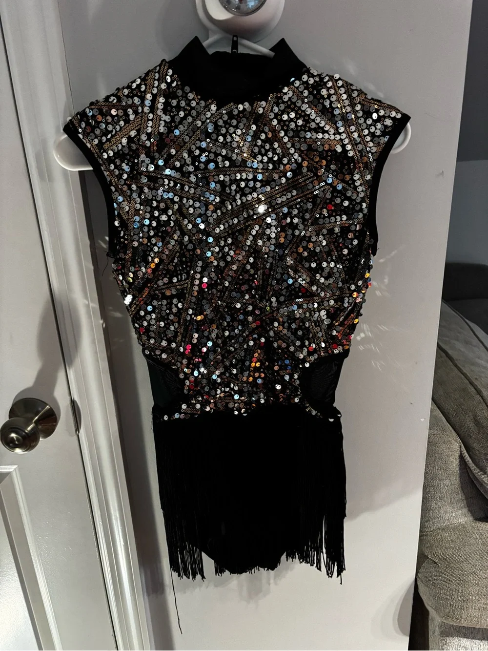 Black Sequin Fringe Dance Top